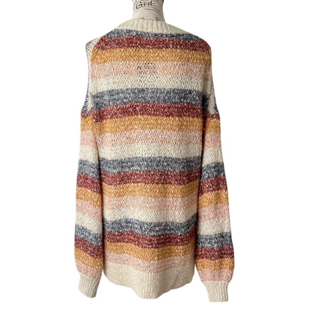 Madewell Womens Size M Baez Pullover Sweater Striped Oversized Earthy Tones - Picture 4 of 8
